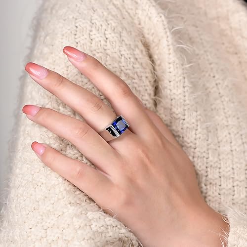 Miniatura 6 de ATTA GEMS Anillos de zafiro esmeralda para hombre, piedra gema verde y azul, anillos para hombre, chapado en oro blanco de 14 quilates, anillo de