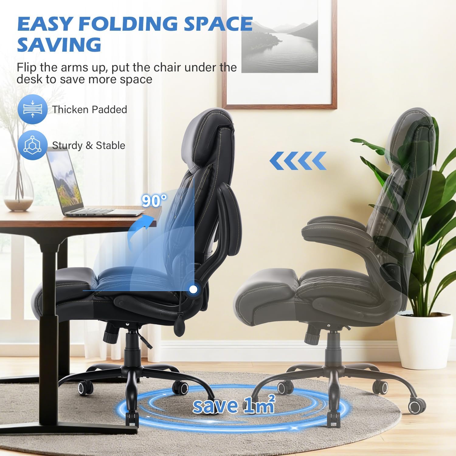 500LBS Big and Tall Office Chair,Comfy Heavy Duty Executive Chair with Adjustable Lumbar Support for Back Pain,High Back Desk Chair with Extra Wide Seat for Home Office