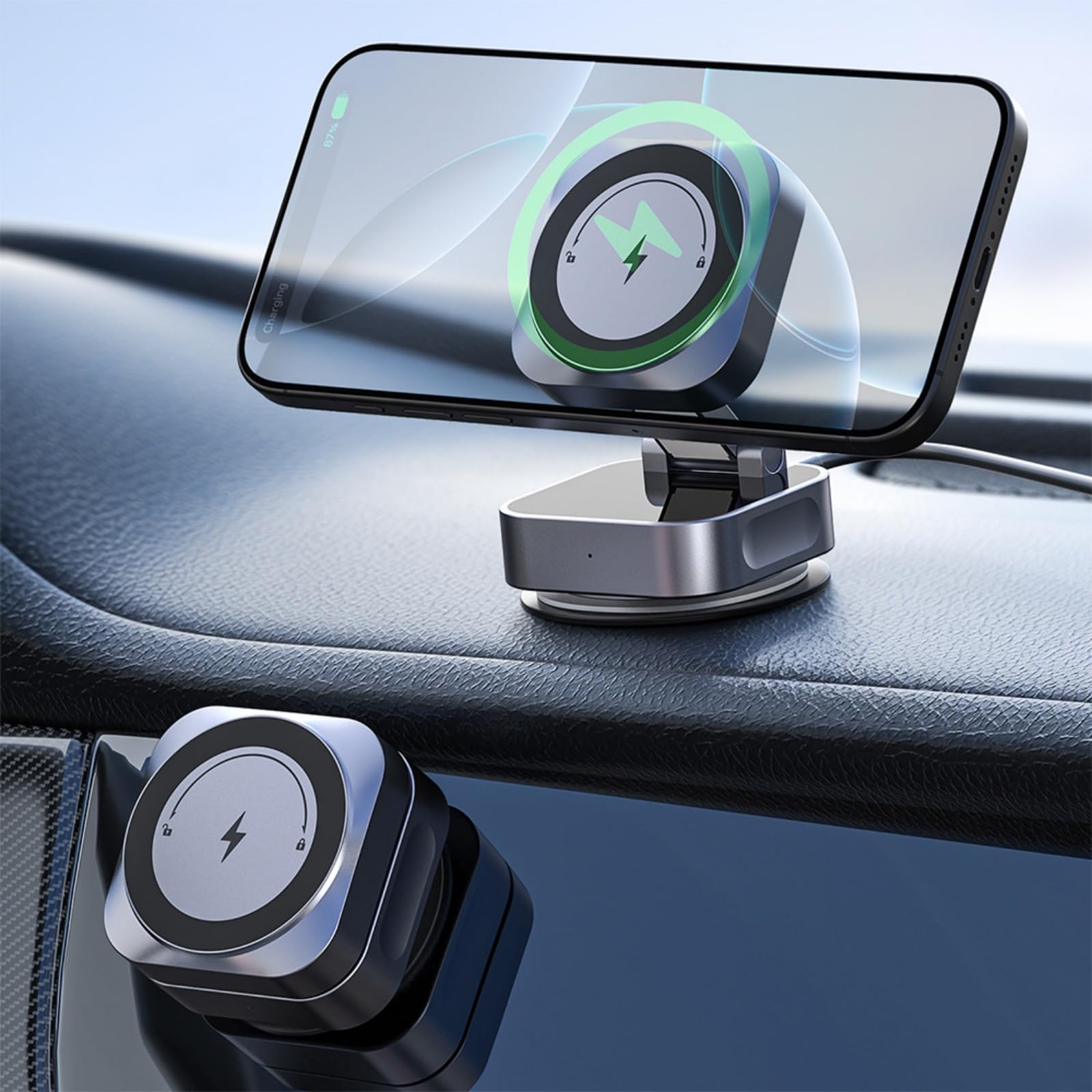 Supporto magnetico pieghevole per telefono da auto, wireless