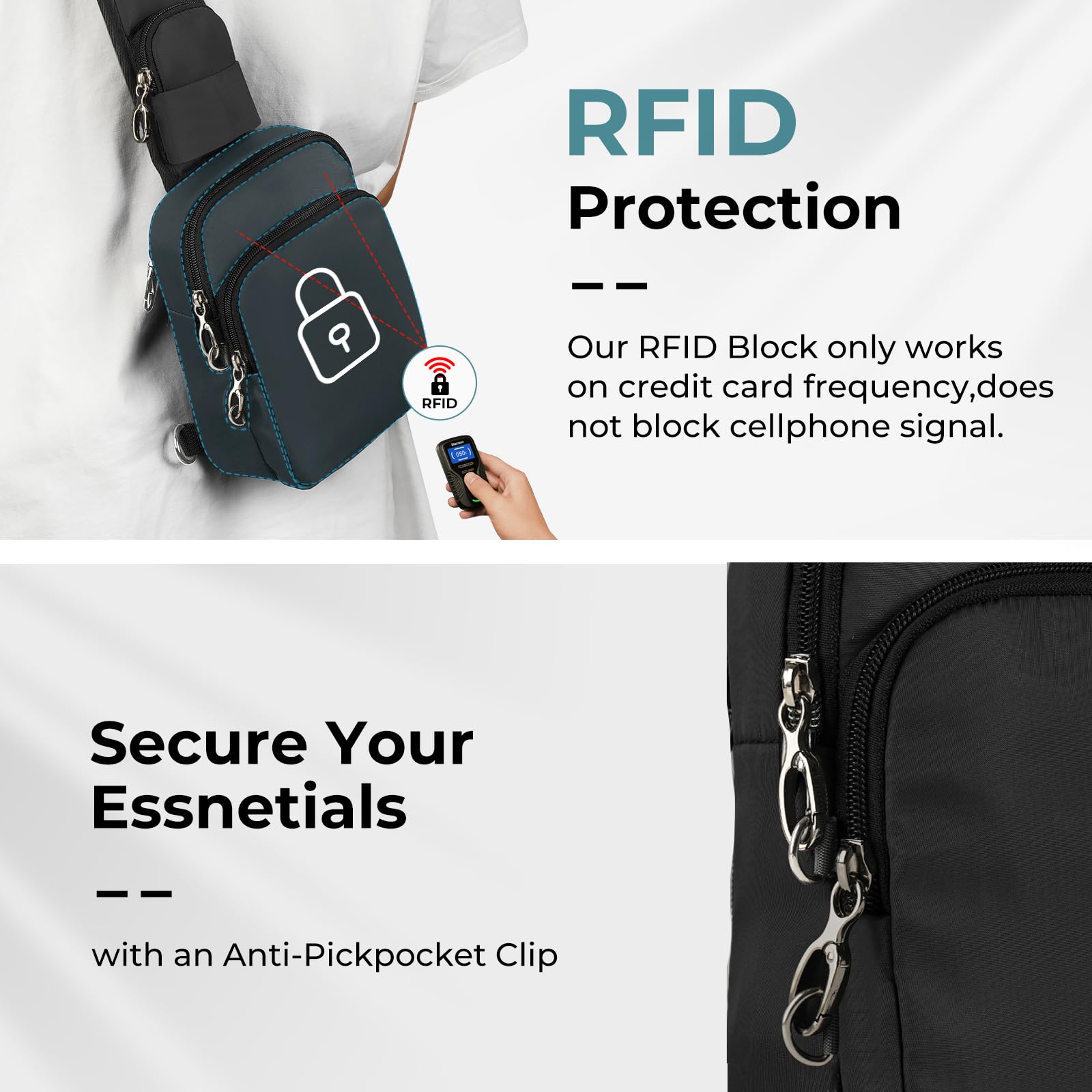 BROADREAM Borsa a tracolla, borsa a tracolla con cerniera antifurto, blocco RFID e resistente all'acqua, per viaggi, lavoro, sport