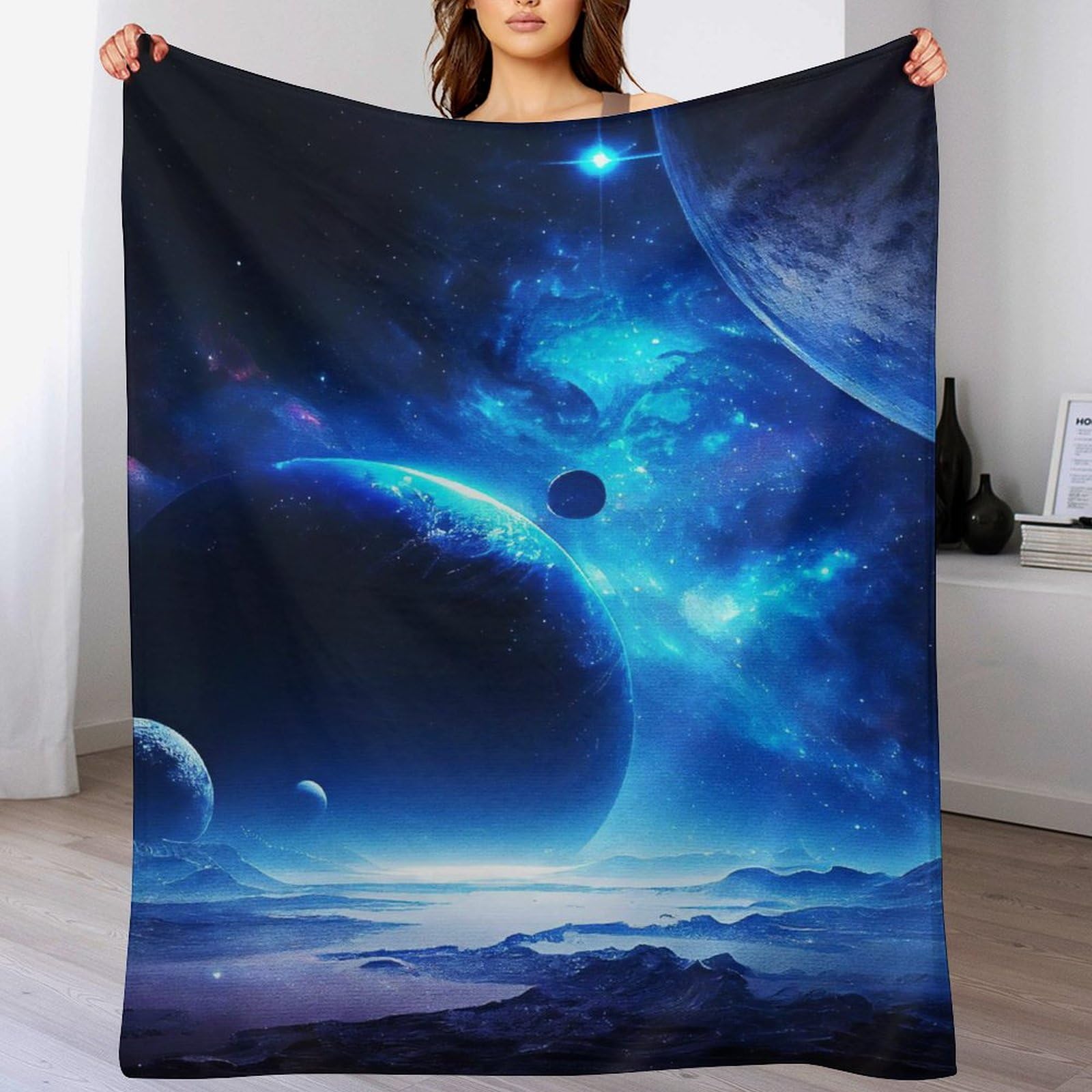 Couvre-lit planète ciel étoilé en couverture flannel douce de 130x150cm