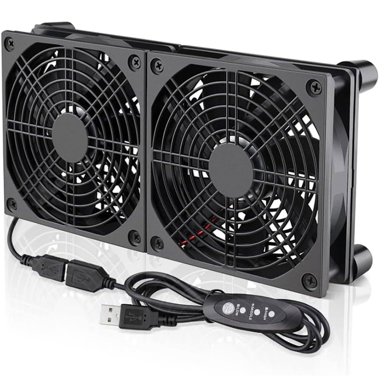 Ventilador de refrigeración USB de 120 mm con 3 velocidades para computadora y router, 2 unidades