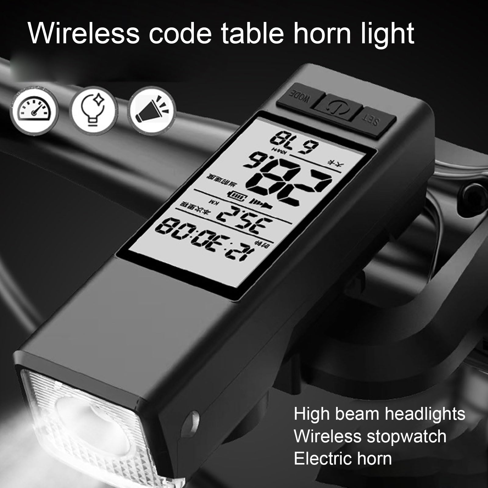 Naroote Computer da Bici GPS con Schermo Retroilluminato Faro Fanale Posteriore Altoparlante 3 in 1 Set Contachilometri Wireless Ricaricabile Tipo C Contachilometri, IPX6 Resistente