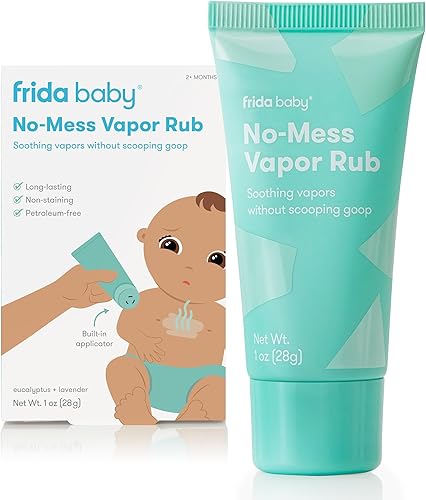 Frida Baby Frotación de vapor sin ensuciar, vapor de bebé para pecho, cuello, espalda + pie, sin manchas, sin petróleo, tubo aplicador manos libres