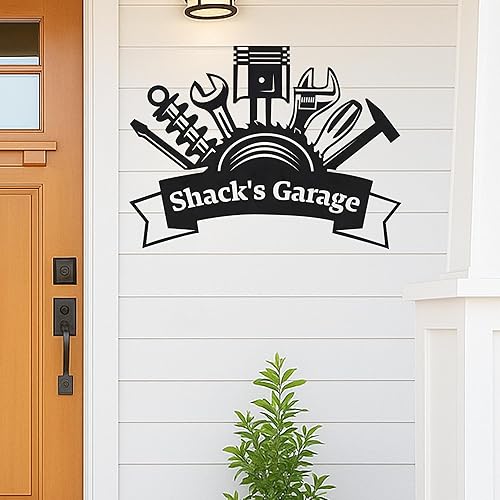 Miniatura 25 de Letrero personalizado de taller de garaje para hombres – Arte de pared de metal con nombre personalizado para entusiastas de autos, constructores y