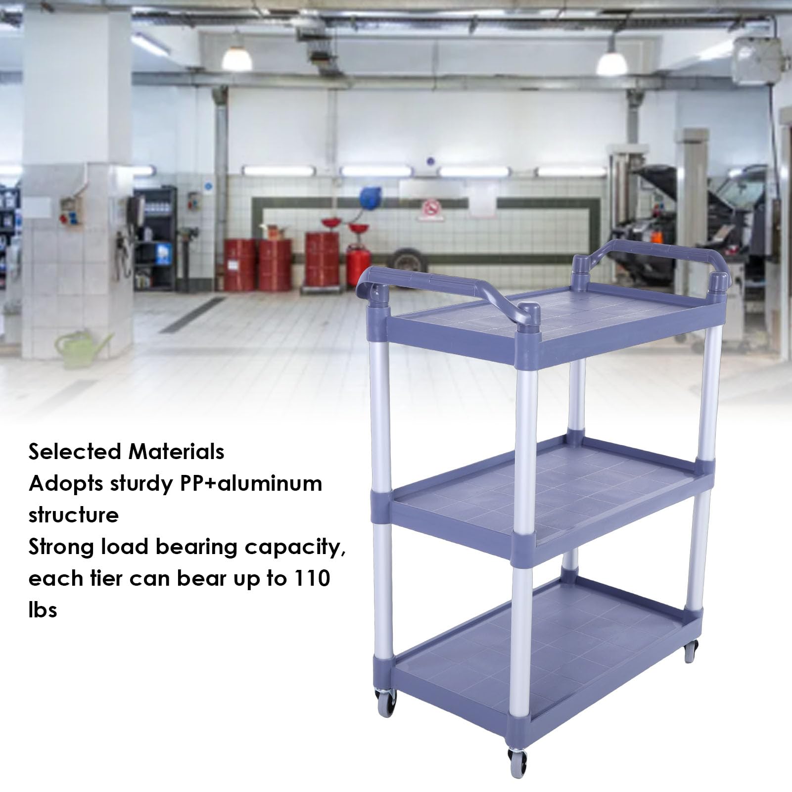 Luocute Carrello Portautensili, Carrello Portautensili per Carichi Pesanti a 3 Livelli con 4 Rotelle Universali e Maniglia Ergonomica, capacità di 150 Kg per Garage, Officine,
