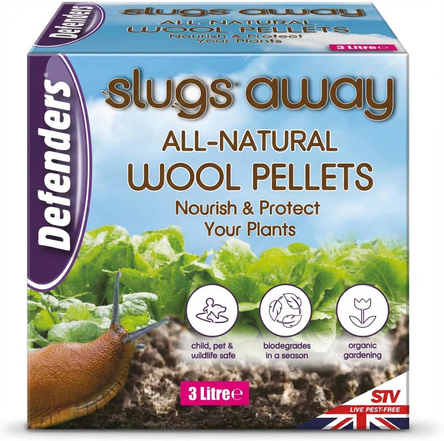 Defenders All-Natural Slugs Away Wool Pellets – 3 Litre, Slug Deterrent, Protect Gardens and Plants From Slugs and Snails, Blue