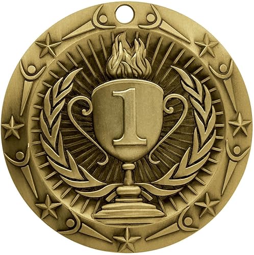 Miniatura 2 de Decade Awards Medalla de Primer Lugar, Clase Mundial - 3 Pulgadas de Ancho - Medalla de Oro con Cinta para el Cuello de Estrellas y Rayas - Perfecta