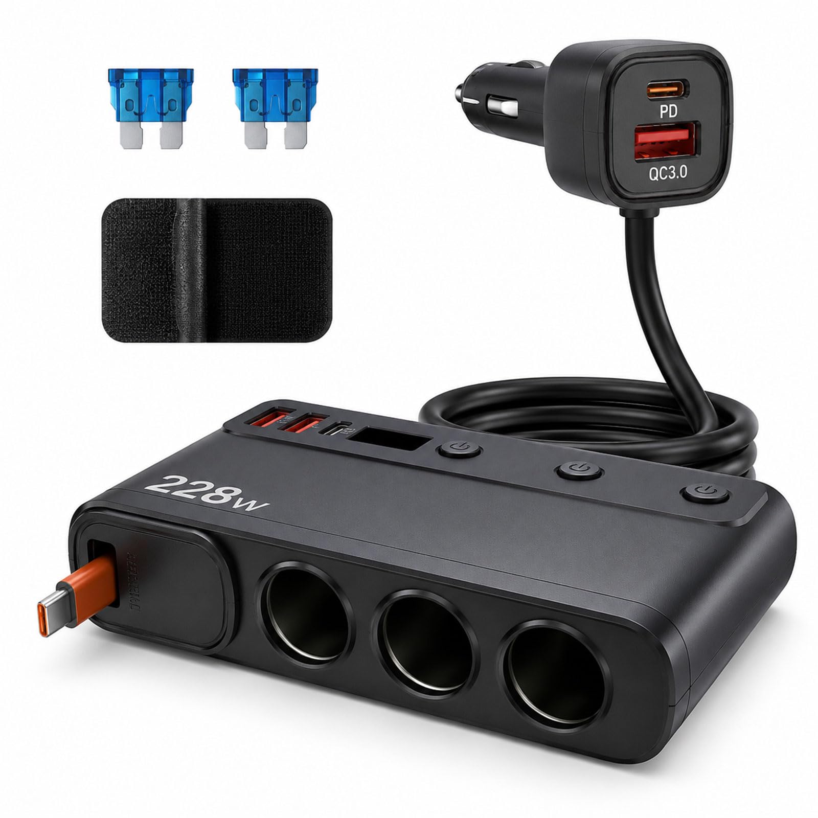 Cargador de coche USB-C PD45W, 9 en 1, 228 W, adaptador para