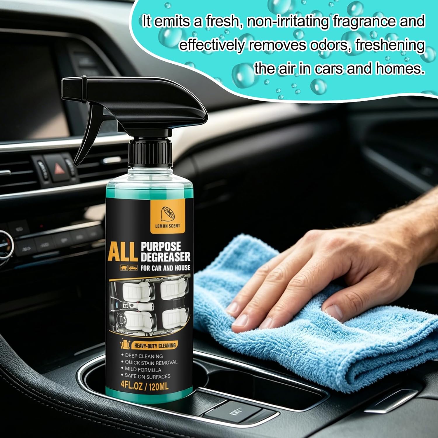 2Pcs All Purpose Degreaser for Car and House,Lemon Scent,Heavy-Duty Cleaning Spray For Car Interior and Exterior,Quick Stain Removal for Kitchen,Countertops,Appliances,120ml/4fl.oz