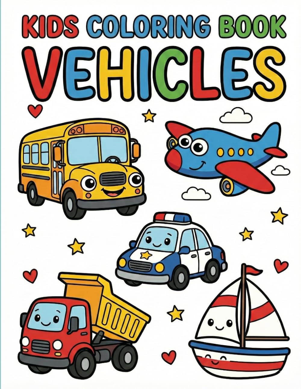 Kids Coloring Book - Vehicles: Simple Coloring Pages with Cars, Trucks, Planes, Trains, and Boats for Kids Ages 2-5 (Preschool & Kindergarten Activity Book)