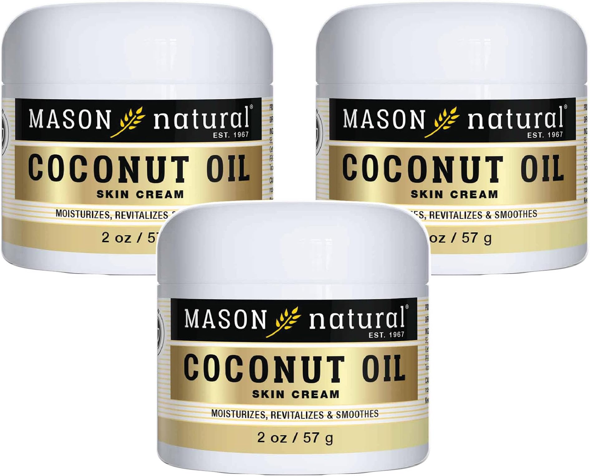 Coconut Oil Beauty Cream, Hydrating Moisturizer With Collagen for Smooth & Firm Skin, 2 oz, Pack of 3