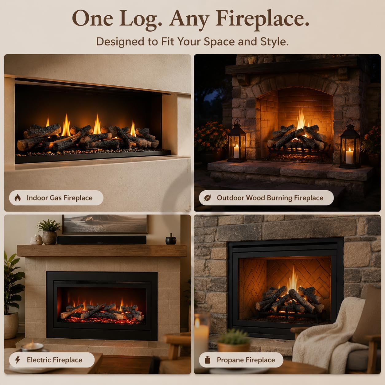 2PCS Gas Fireplace Logs Set with 6 Oz Glowing Embers