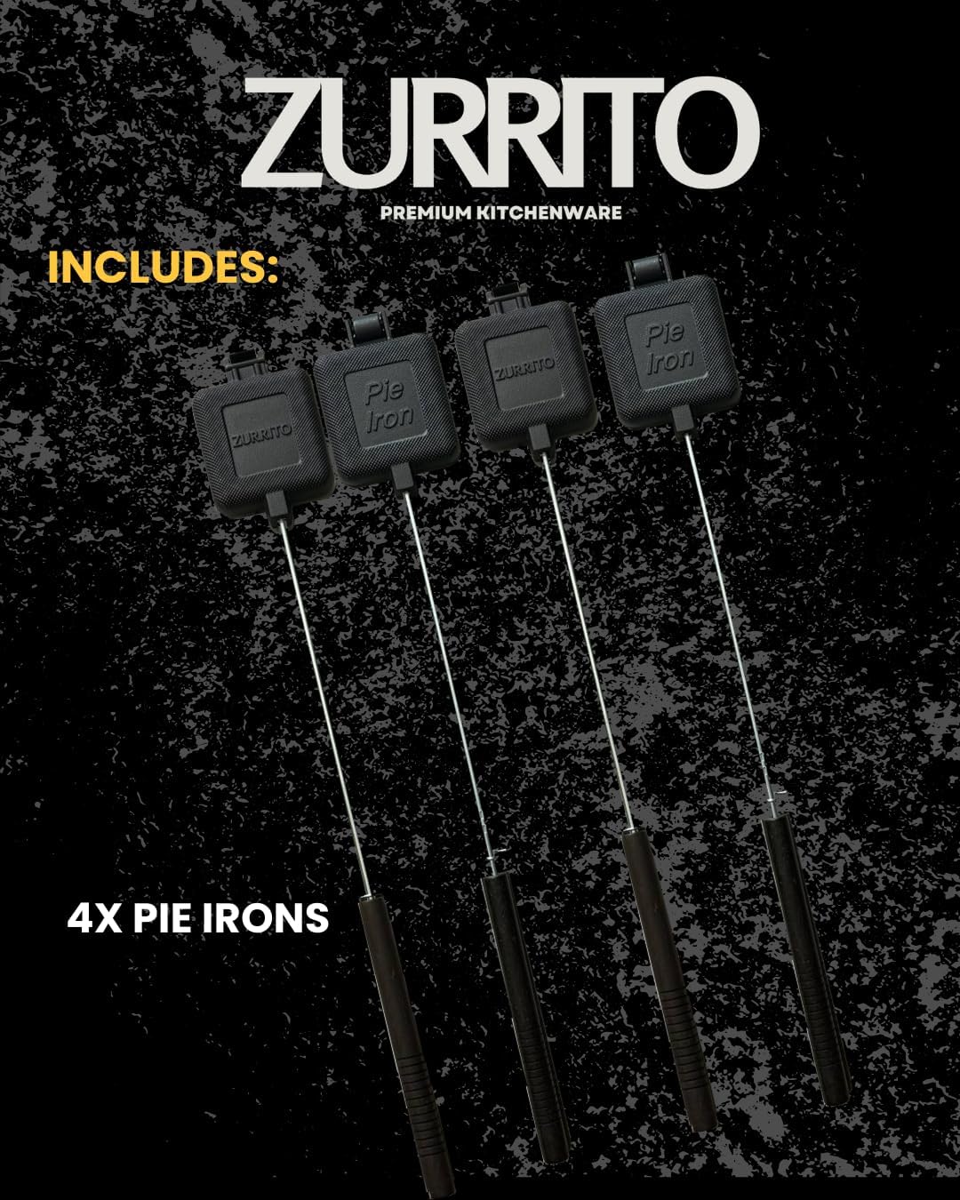 4x Campfire Pie Iron (28inches Long) Bundle Set, Cast Iron Pie Pan, Mountain Pie Maker, Cast Iron Sandwich Maker, Pie Iron for Camping, Campfire Sandwich Maker
