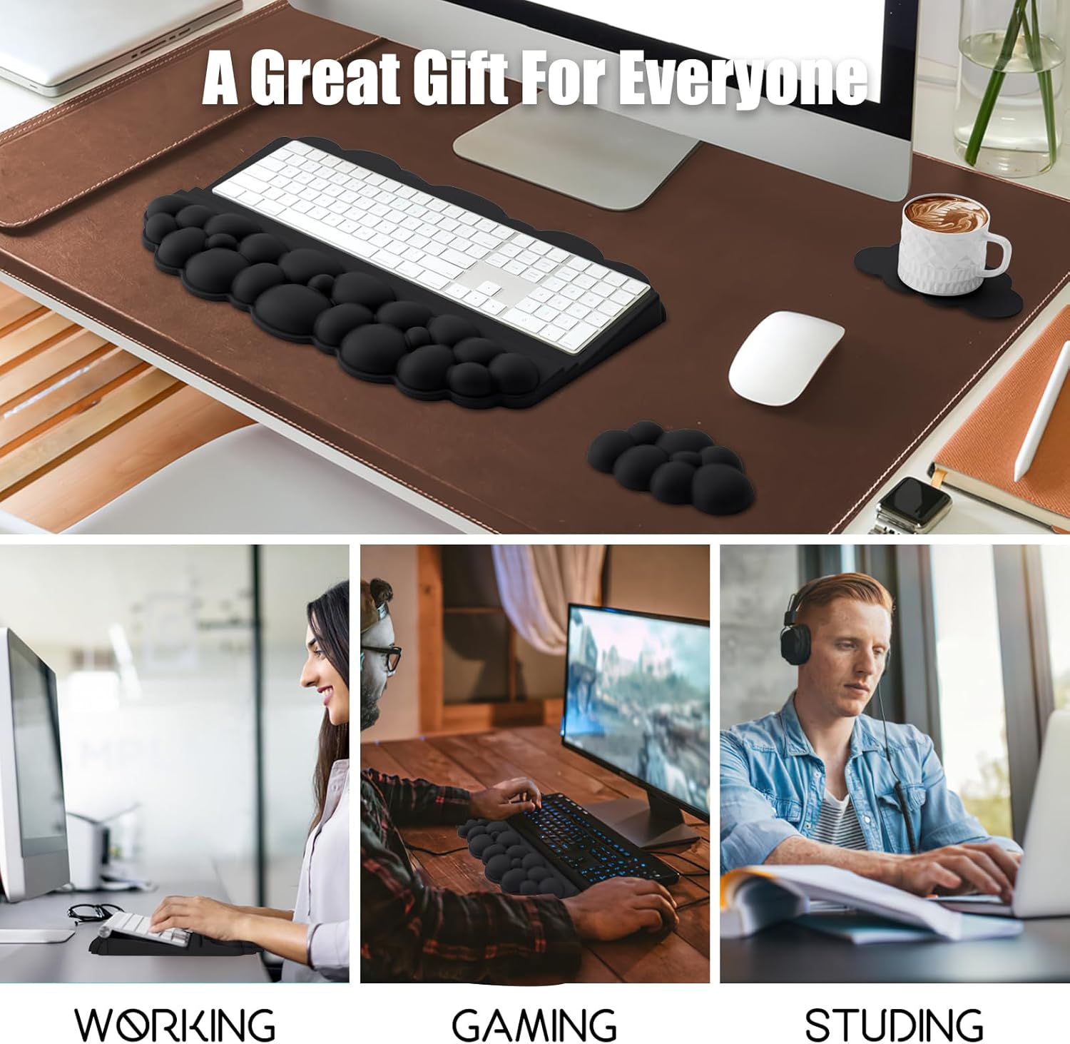 Ergonomic Wrist Rest for Keyboard and Mouse, Soft Memory Foam Cloud Keyboard Stand Pad with Wrist Rest Set with Non-Slip Silicone Base, Easy Typing, Pain Relief, Comfort for Office, Work, Gaming Black - Image 7