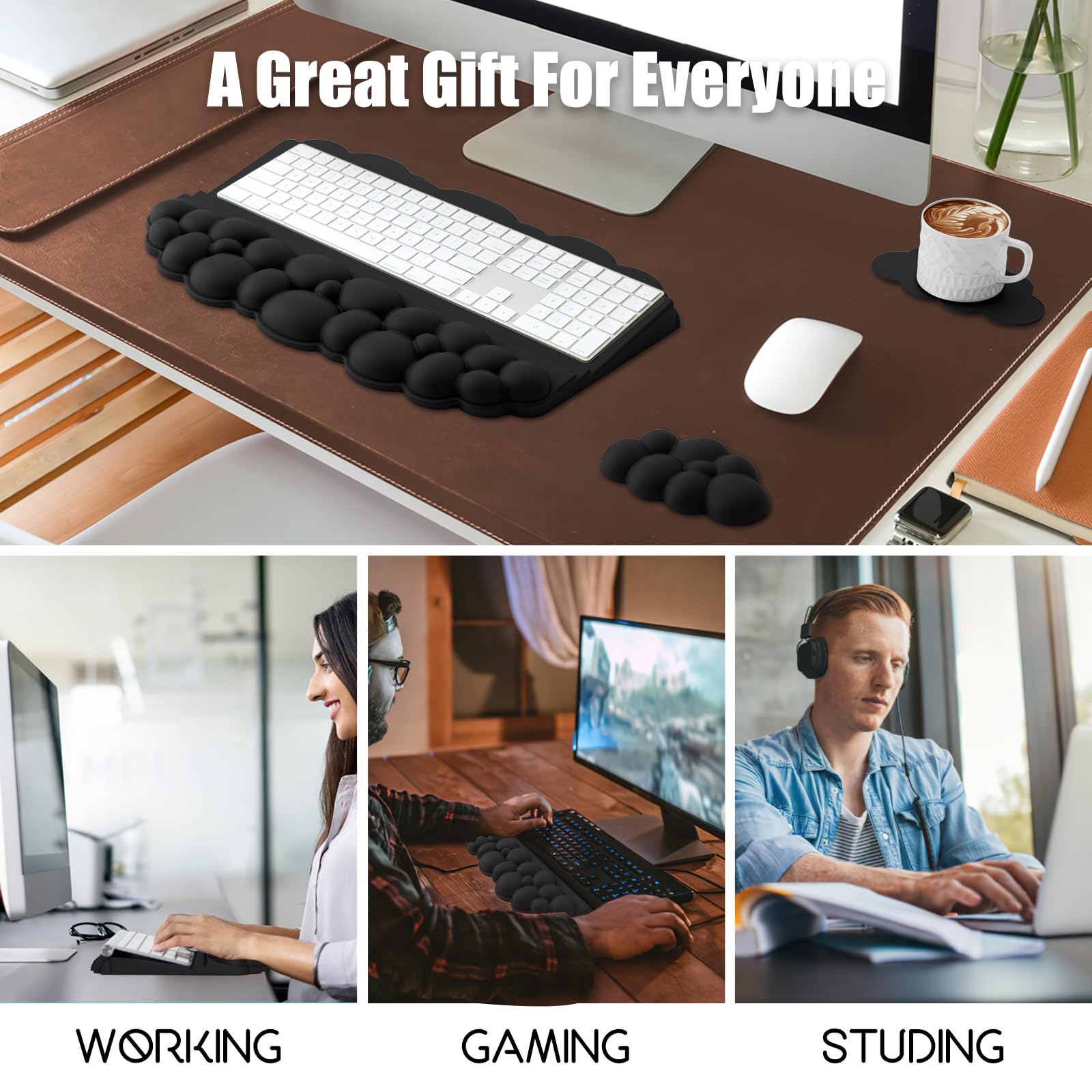 Ergonomische Handballenauflage für Tastatur und Maus, weicher Memory-Schaum, Cloud-Tastatur-Ständer-Pad mit Handgelenkauflage-Set mit rutschfester Silikonbasis, einfaches Tippen, Schmerzlinderung