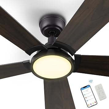 SMAAIR 52 Inch Smart Wifi Ceiling Fans with Dimmable LED Lights and Remote, Compatible with Alexa/Google Home/Siri/APP, Outdoor DC Fans with 10 Speeds, Timer/Schedule, Walnut