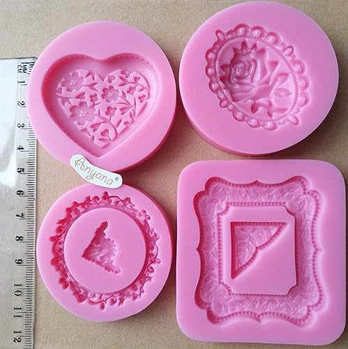 Miniatura 7 de Mini boda rosa esquina espejo marco corazón redondo cuadrado molde ovalado pastel Fondant silicona goma pasta chocolate molde para pasta de azúcar