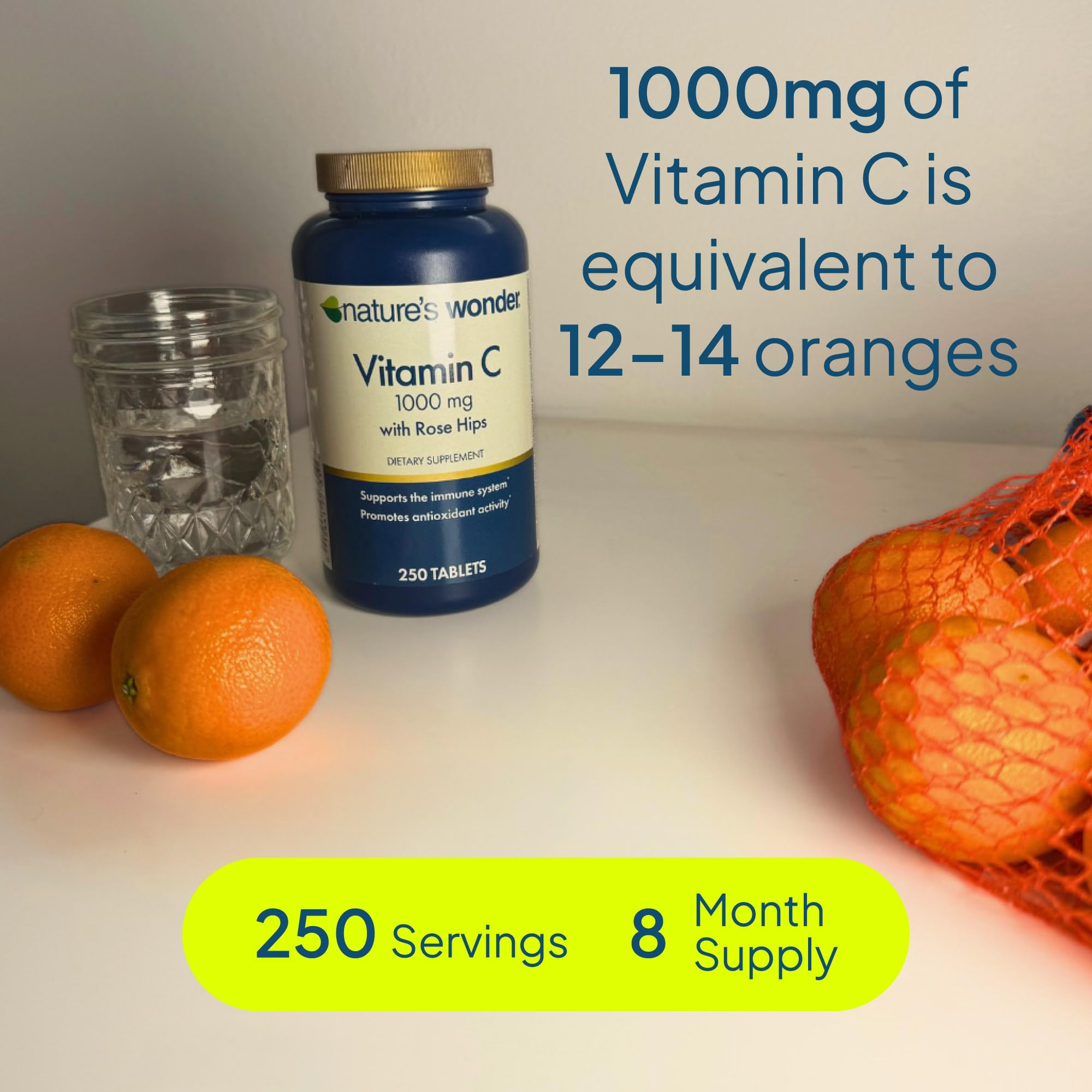 Nature's Wonder Vitamin C 1000mg with Rose Hips, High-Potency, 250 Tablets — Amazon image 6