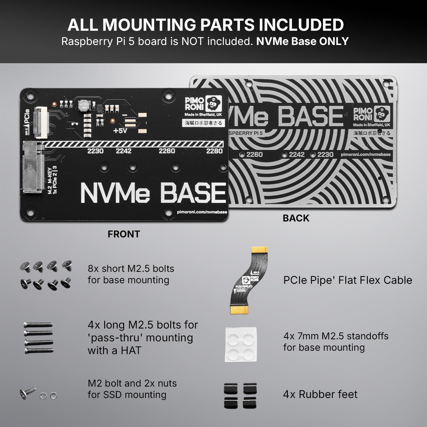 Base NVMe per Raspberry Pi 5 M.2 HAT PCIe scheda di estensione (M.2 2230 a 2280 supportata) PIM699