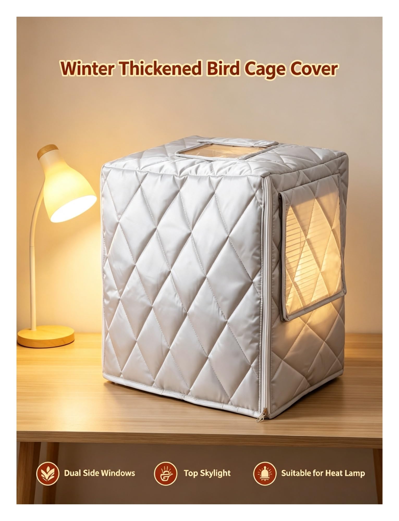 Copertura isolante per gabbia uccelli, imbottitura calda per inverno | Materiale in tessuto Oxford e cotone; adatta per pappagalli e piccoli uccelli; design traspirante;(62x42x54cm)