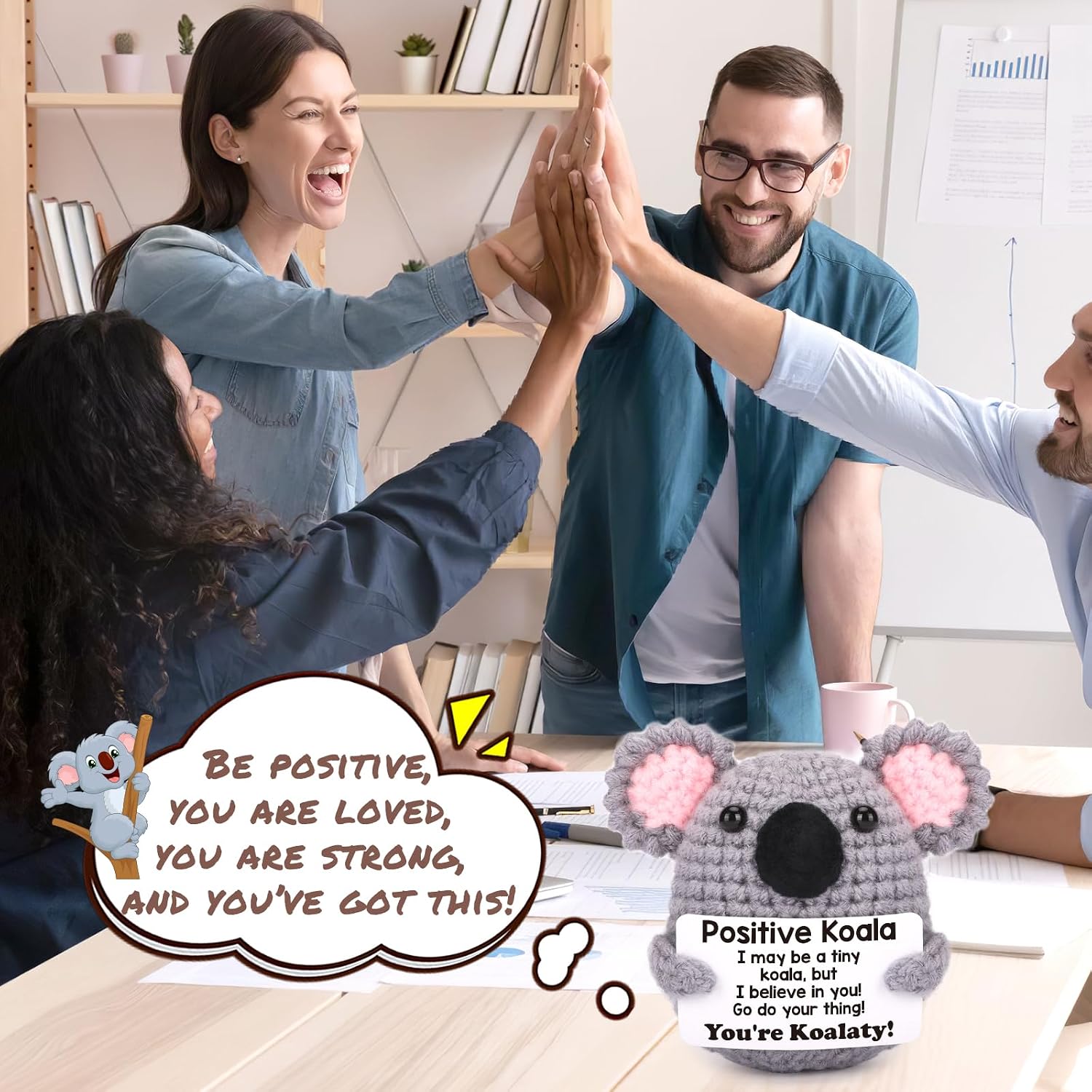 Funny Crochet Koala Gifts for Kids Teens Boys Girls, Birthday Inspirational Appreciation Gift for Coworker Friends, College Graduation Gifts for Women, Cheer Up Emotional Positive Animal Home Decor