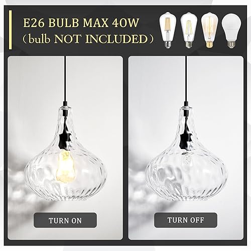 Miniatura 5 de Luces colgantes grandes de vidrio para isla de cocina, lámpara colgante de vidrio soplado, pantalla martillada transparente, luces de techo