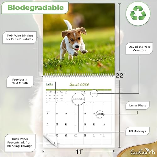 Miniatura 3 de EcoEarth - Biodegradable de 11 x 22 pulgadas - Abierto - Calendario de pared vertical colgante de 18 meses - Julio 2025 - Calendario mensual de
