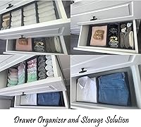 Vista 7 de Sock Drawer Organizer 3 Pack - Collapsible Fabric Storage Bins for Underwear Divider, Small Closet Organizers with 3 Compartments, Khaki