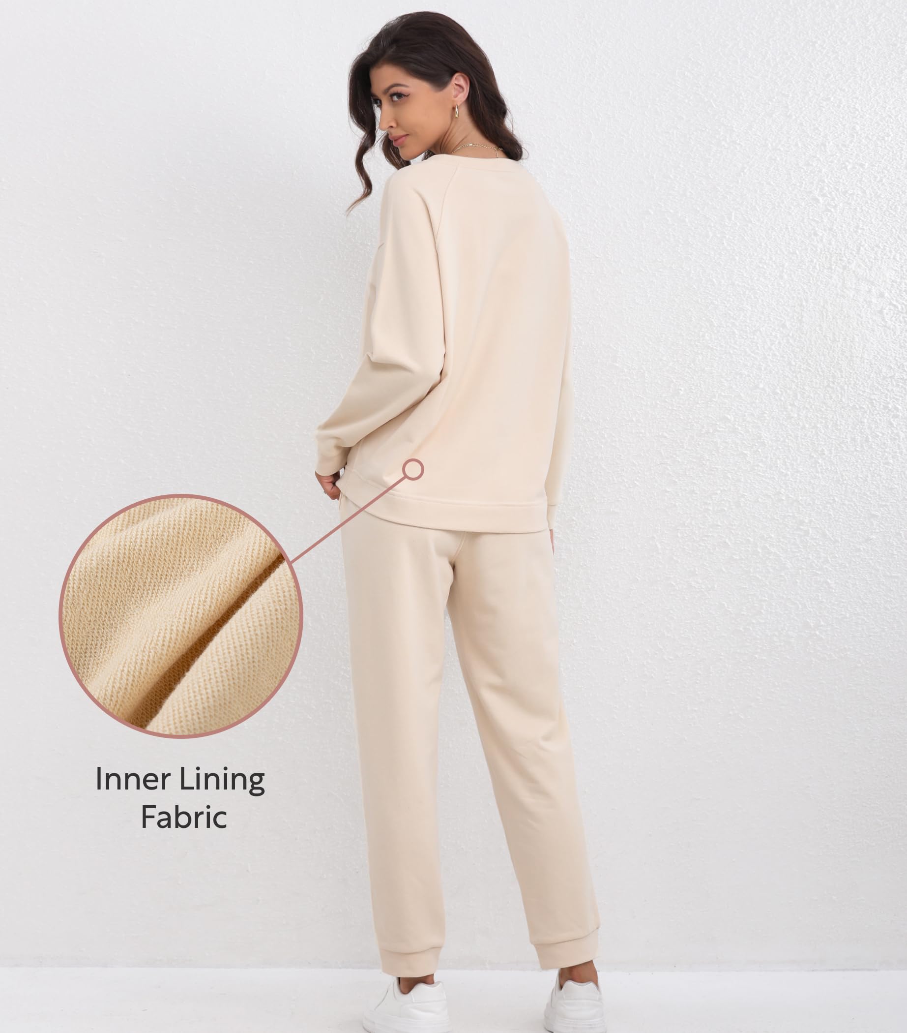 DAVID ARCHY Conjunto de pijama de algodón para mujer, suave, cómodo, cuello redondo, manga larga, sudadera y pantalones deportivos