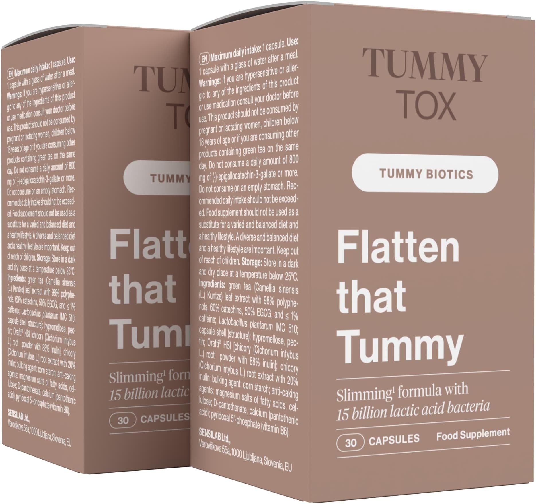 Probiotics with 15 Billion CFU per Capsule, Green Tea, Inulin, Chicory, Vitamin B6 and B5, Digestive Enzyme Supplement - 60 Days Supply - Flatten that Tummy by TummyTox