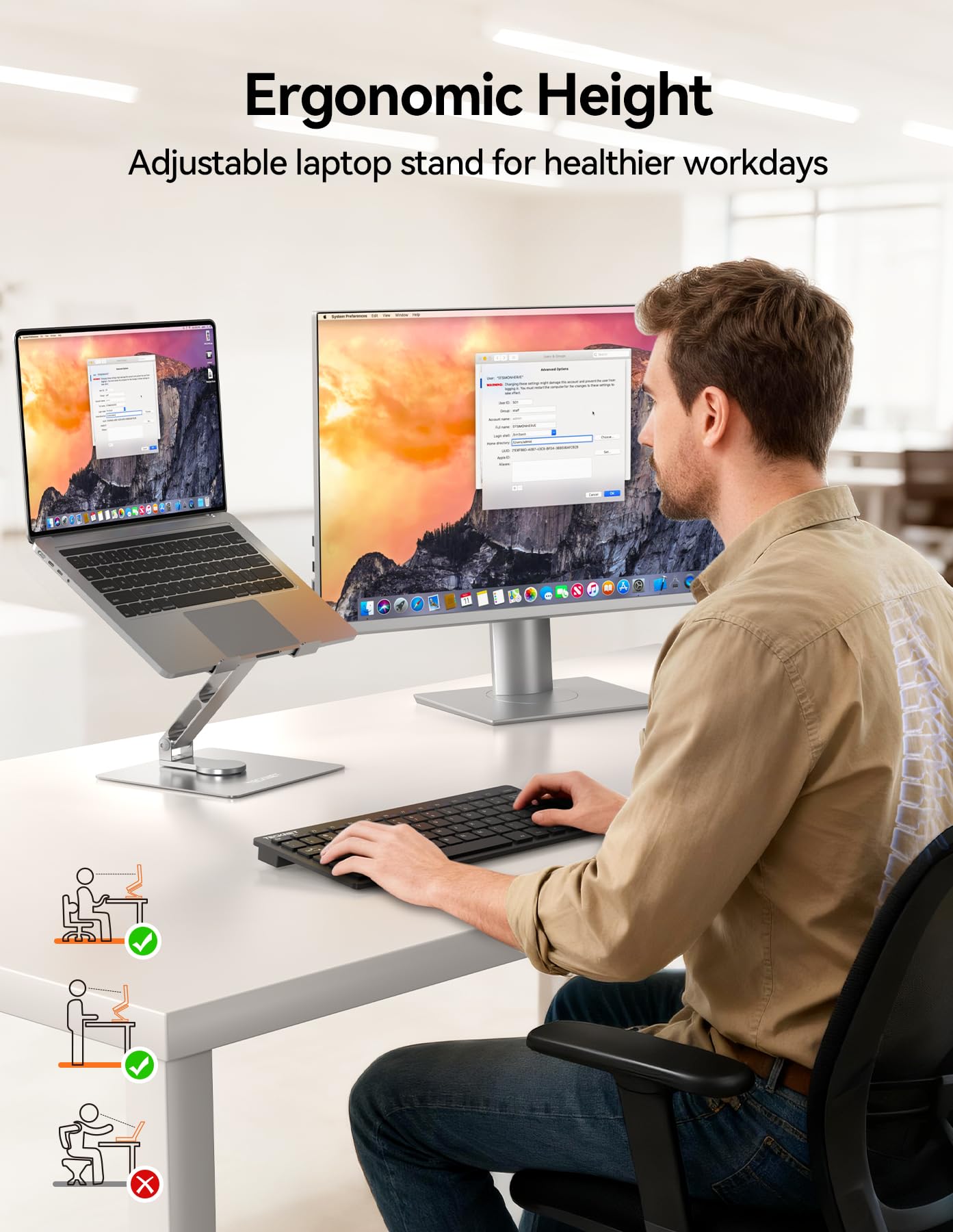 TECKNET Laptop Stand for Desk, 360 Swivel Adjustable Height Laptop Riser | Stabl