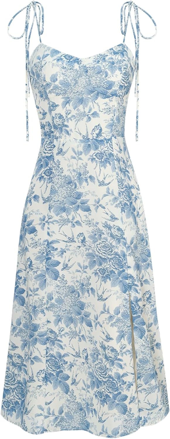 RIHOAS Womens Casual Elegant Spaghetti Strap Sweetheart Neck Midi Dress Vacation Beach Split Party Dresses