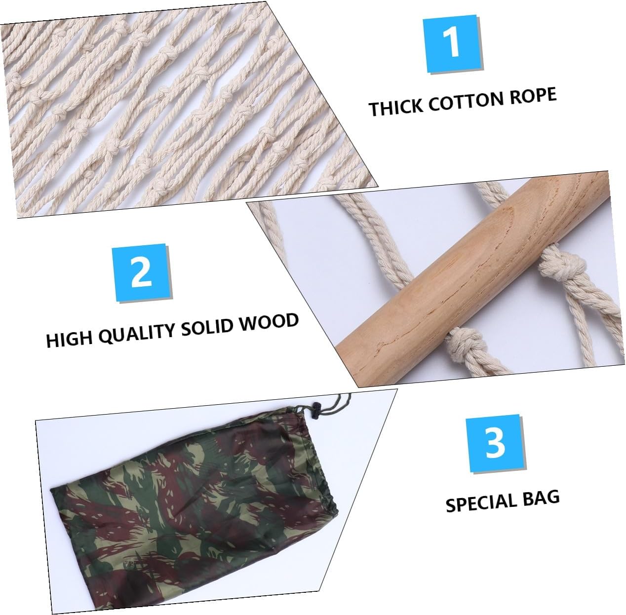 Zerodeko Portable Cotton Rope Hammock Swing with Wood Spreaders, Single Hanging Chair for Indoor Outdoor Camping, Includes Carry Bag and Heavy-Duty Hanging Ropes