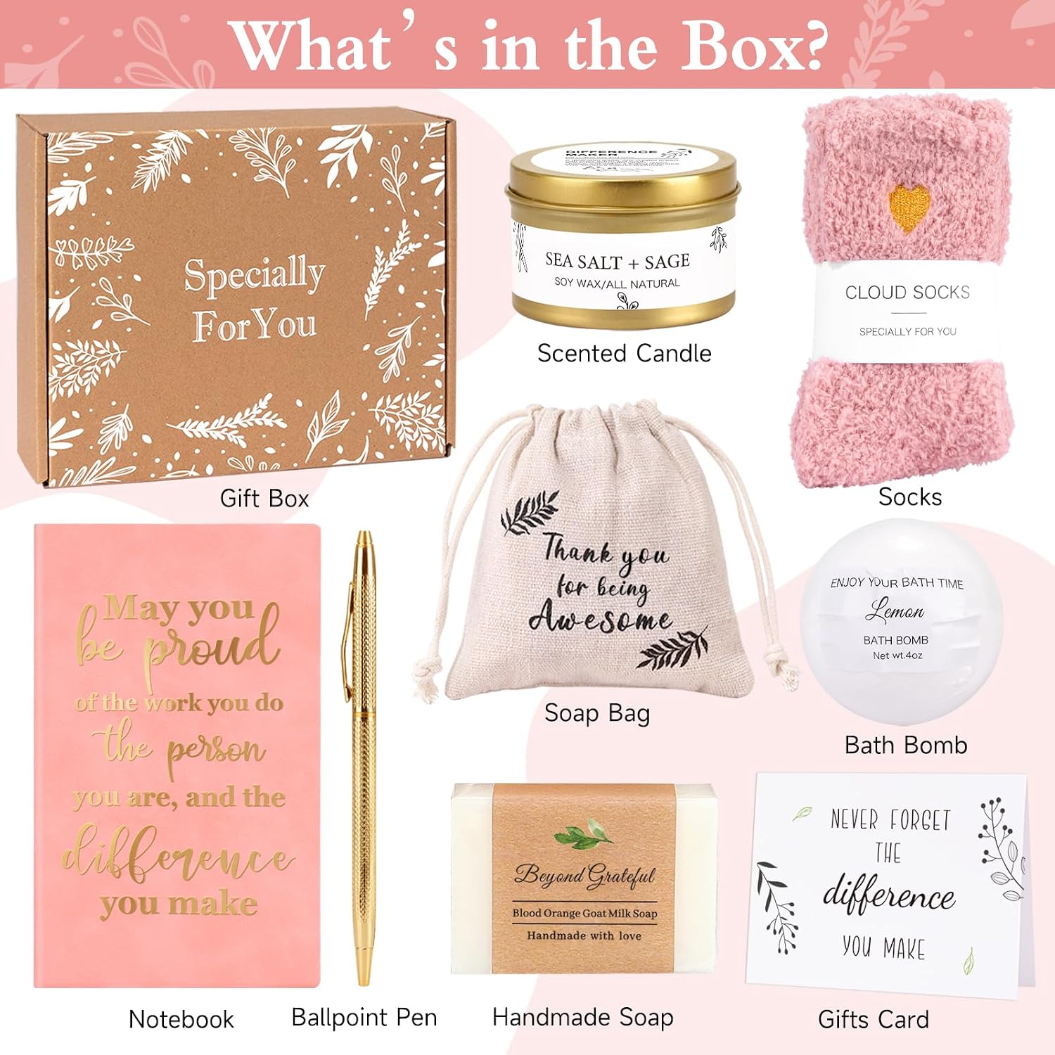 Employee Appreciation Gifts Bulk for Women, Thank You Gift Box for Women with Relaxation Spa Set, Gift for Coworkers Teacher Boss Team Mentor Leader Social Worker, Pink
