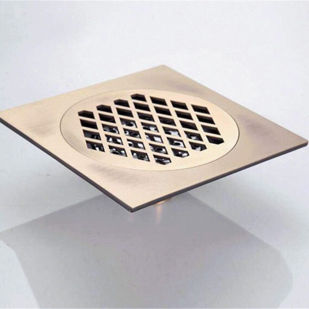 Floor Drain-Copper Bathroom Floor Drain Square Shower Sink Drain Strainer, Gold