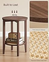 Vista 6 de VASAGLE Round Side End Table, 2-Tier Boho Bedside Table with Rattan-Look Storage Shelf, Nightstand for Small Spaces, for Living Room, Bedroom, Home