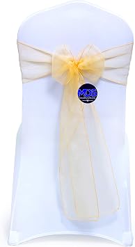 MDS Pack of 100 Organza Chair Sashes for Wedding & Event Decor Gold