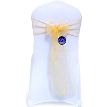 MDS Pack of 100 Organza Chair Sashes Bows for Wedding Reception Event Banquets Chair Decoration, Restaurant Dinning Chair Cover Wider Sash Ribbon Tie Back Bulk Party Supplies - Gold