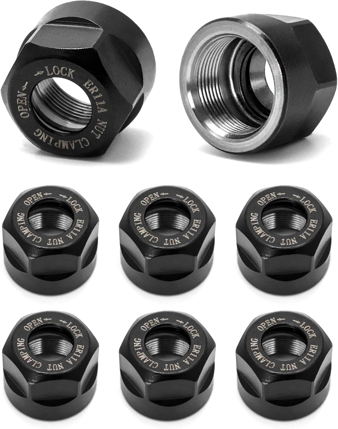 QWORK ER20 A Collet Clamping Nuts for CNC Milling Chuck Holder Lathe, 4 Pack (Black)