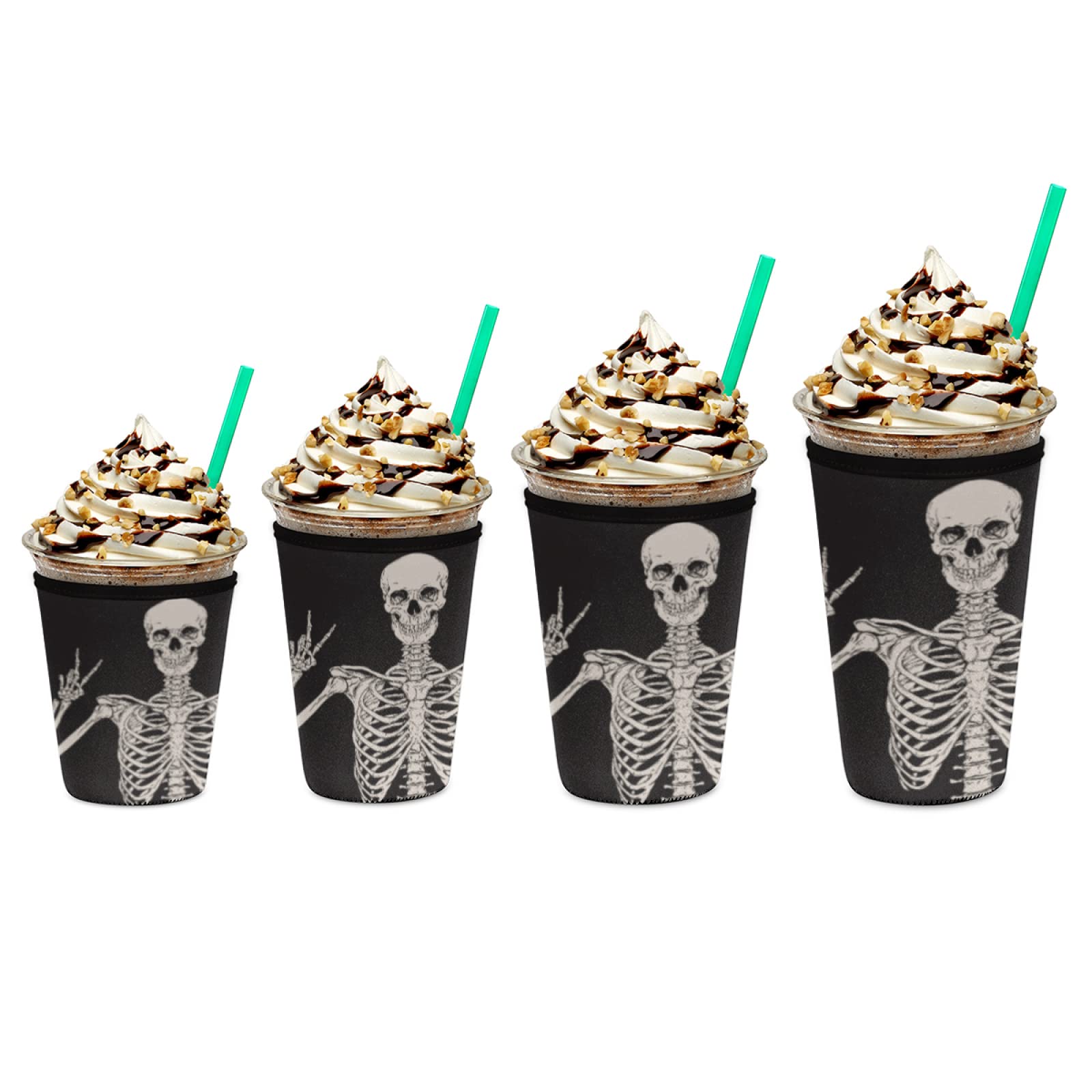 Reusable Neoprene Drink Sleeve For Iced Coffee & Cold Cups – Fits 22–28 Oz, Skull Design, No-Sweat Grip - View #4