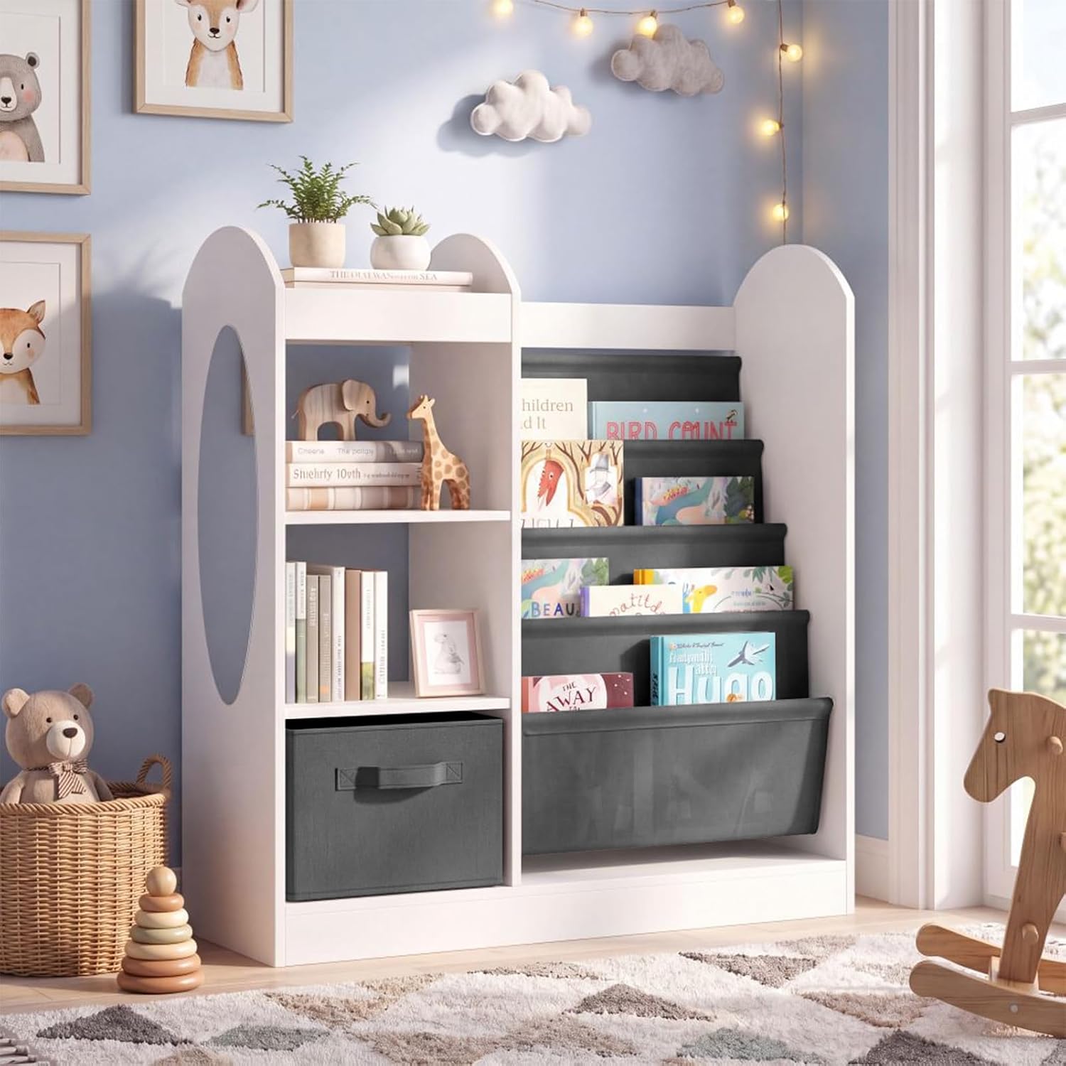 HONEY JOY Kids Bookshelf and Toy Storage w/Full-Length Mirror (White)