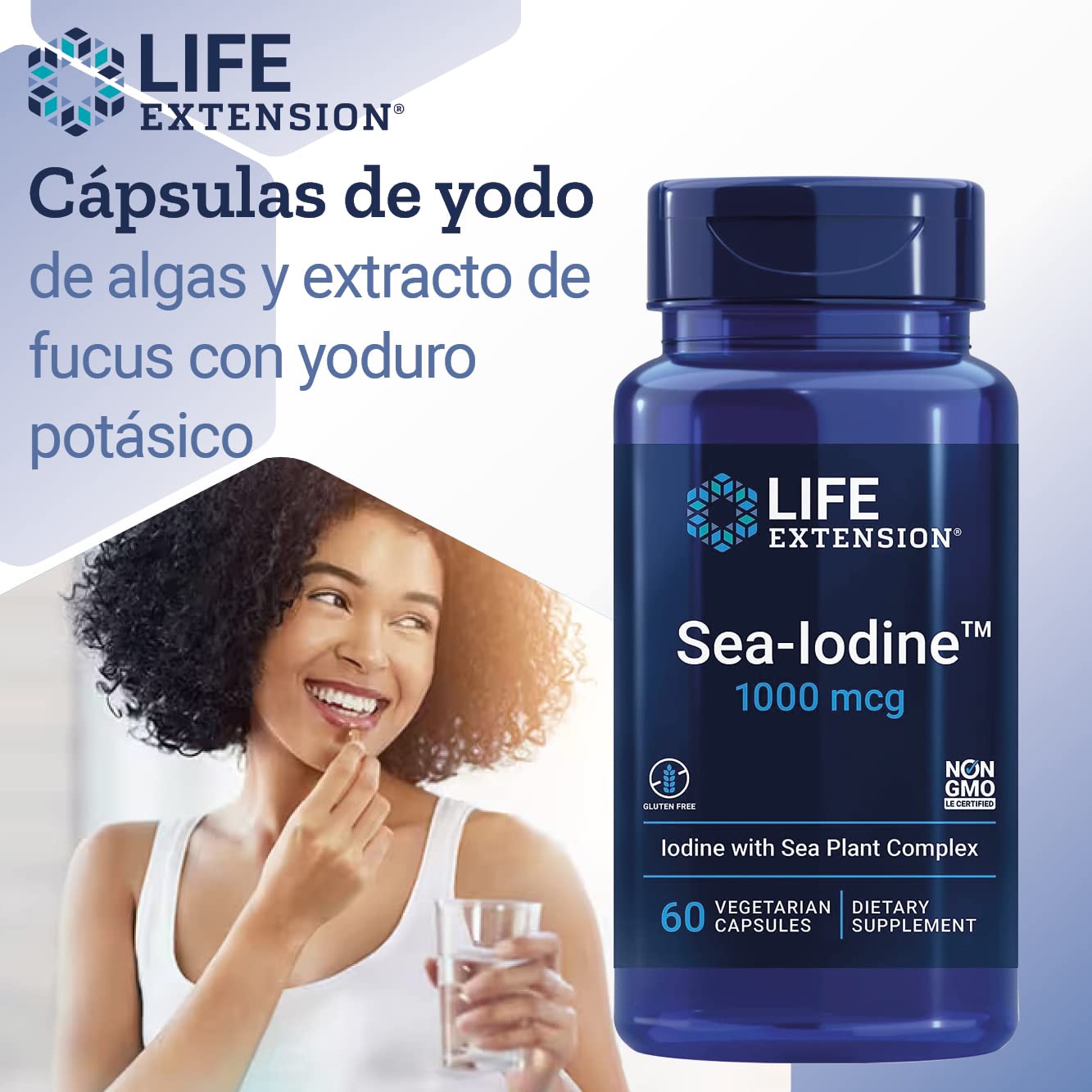 Life Extension, Sea Iodine, 1000mcg, Depot, Alta Dosis de Yodo, 60 Cápsulas veganas, Probadas en Laboratorio, Sin Gluten,Vegetarianas, Sin Soja, Sin OGM