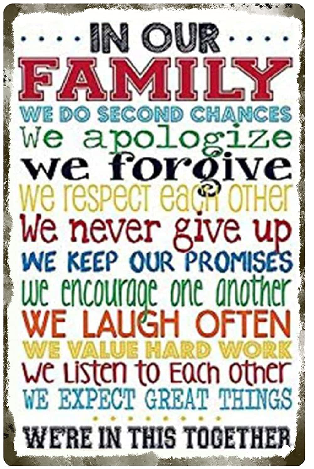 Lawenp Family Rules House Rules in Our Family We for Give Vintage Wall Decor Bar Decor Aluminum Sign for Home Kitchen Bar Funny Sarcastic Metal 8 x 12 Inches Tin Sign