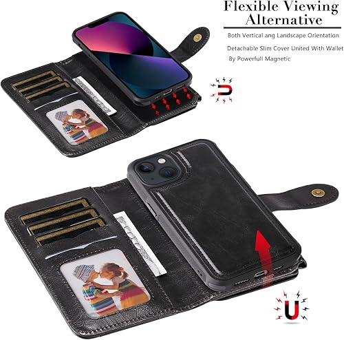 Miniatura 6 de Asuwish Funda de teléfono para iPhone 13 Mini de 5.4 pulgadas con cremallera, funda desmontable con protector de pantalla de vidrio templado y