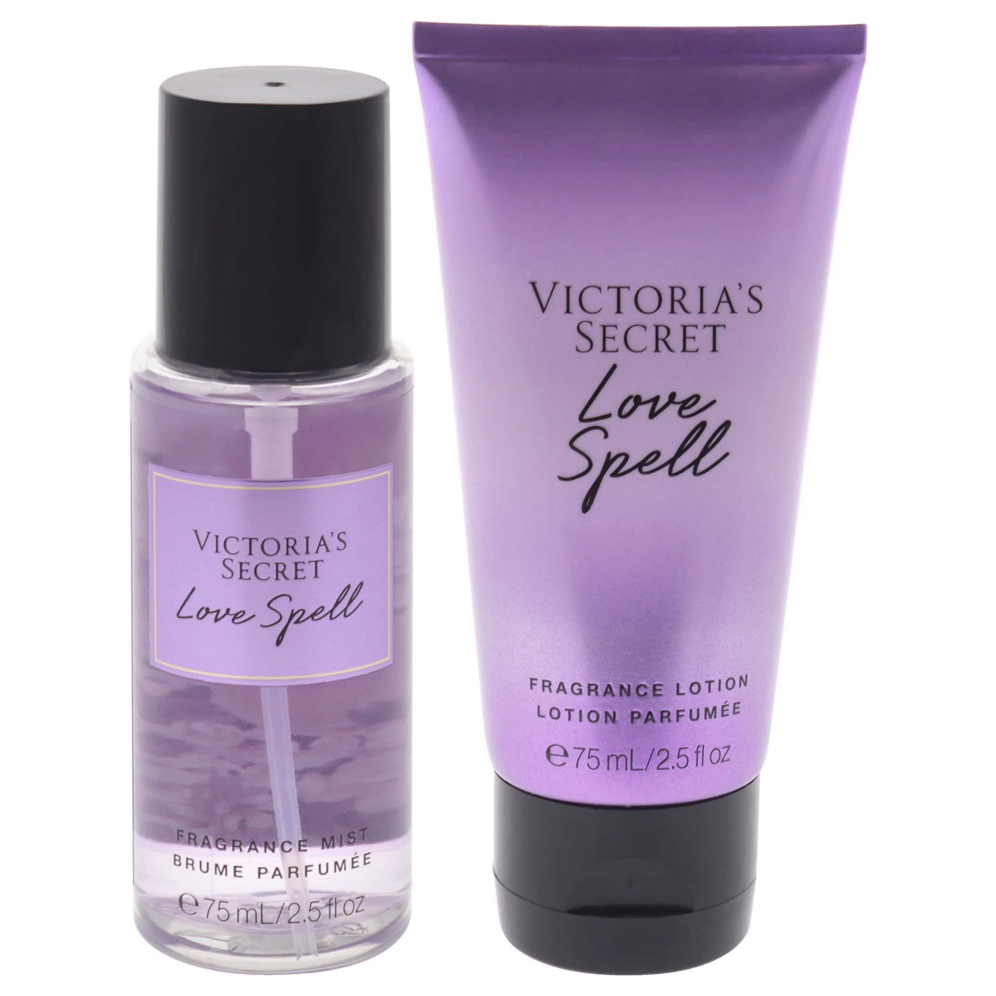 Victorias Secret Love Spell Set for Women - 2 Pc Mini Gift Set 2.5oz Fragrance Mist, 2.5oz Fragrance Lotion