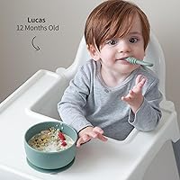 Vista 5 de SAMiGO Juego de tazón y cuchara de silicona para bebé con succión y tapa, esenciales de autoalimentación de primera etapa, cuenco de comida para más