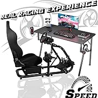 Vista 7 de Dardoo Racing Simulator Cockpit Frame with Real Blackseat Racing Wheel Stand Fits Logitech G923 G29 G920 Thrustmaster Fanatec Adjustable with
