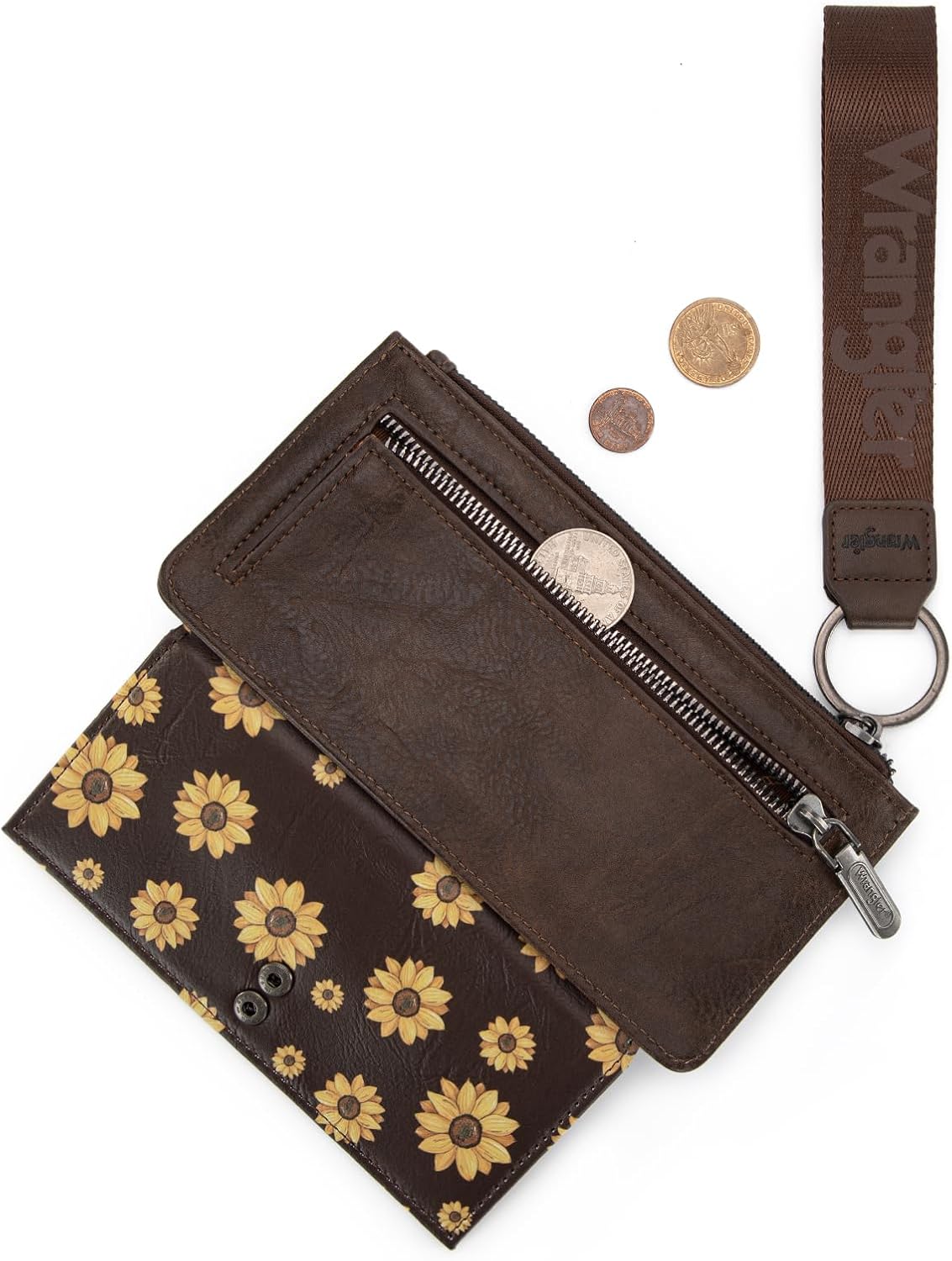 X Wrangler Wristlet Wallet for Women Large Capacity Sunflower Bifold Wallet Multi Coin Pocket Clutch Wallets with RFID Lining