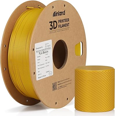 25 - Inland PLA Basics Filament 1.75mm, Gold Basic PLA 3D Printer Filament, Dimensional Accuracy +/- 0.02 mm, 1kg Spool (2.2 lbs) – FDM 3D Printi...